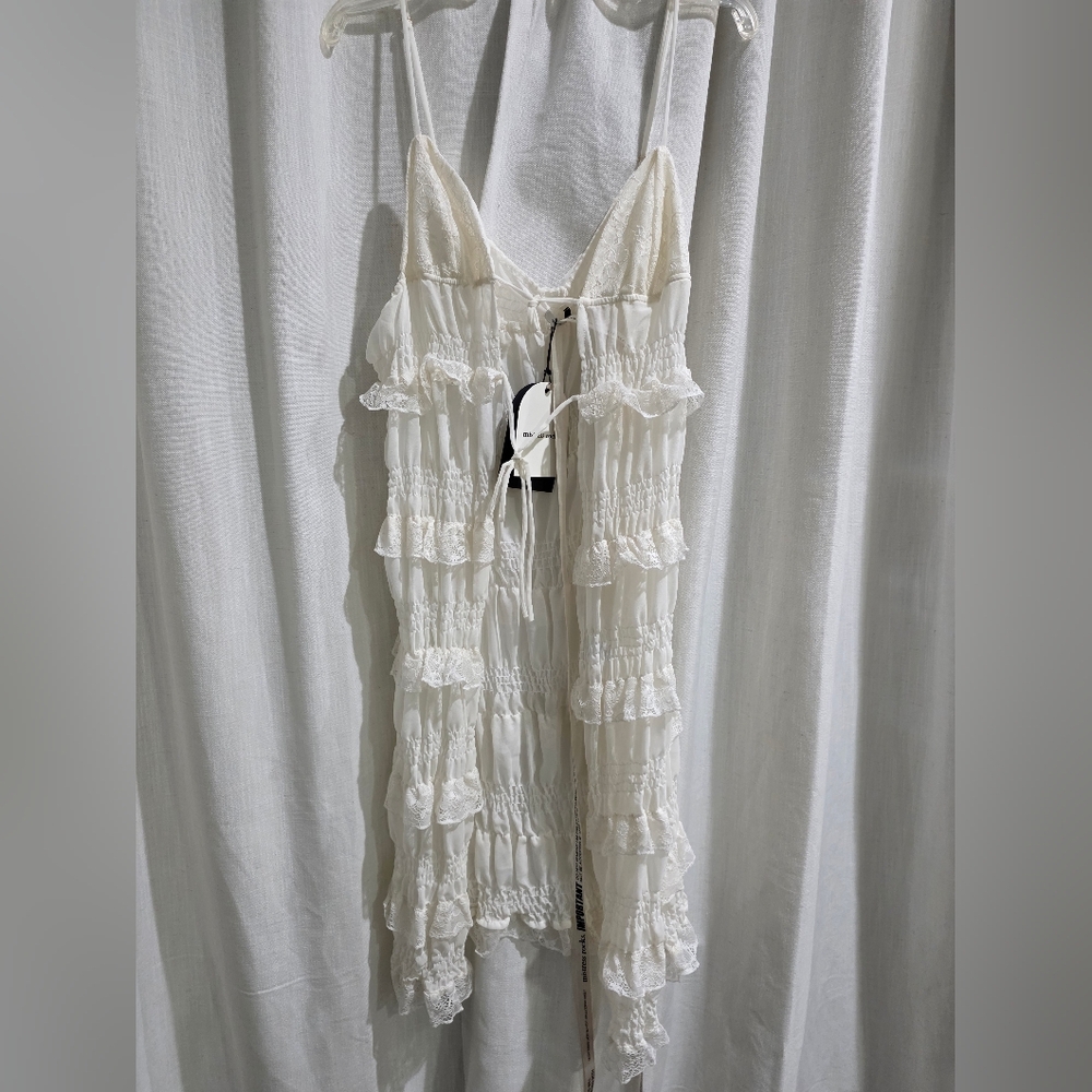 NWT Mistress Rocks White Lace Frilled Longline Midi Top‎ L - Picture 5 of 8